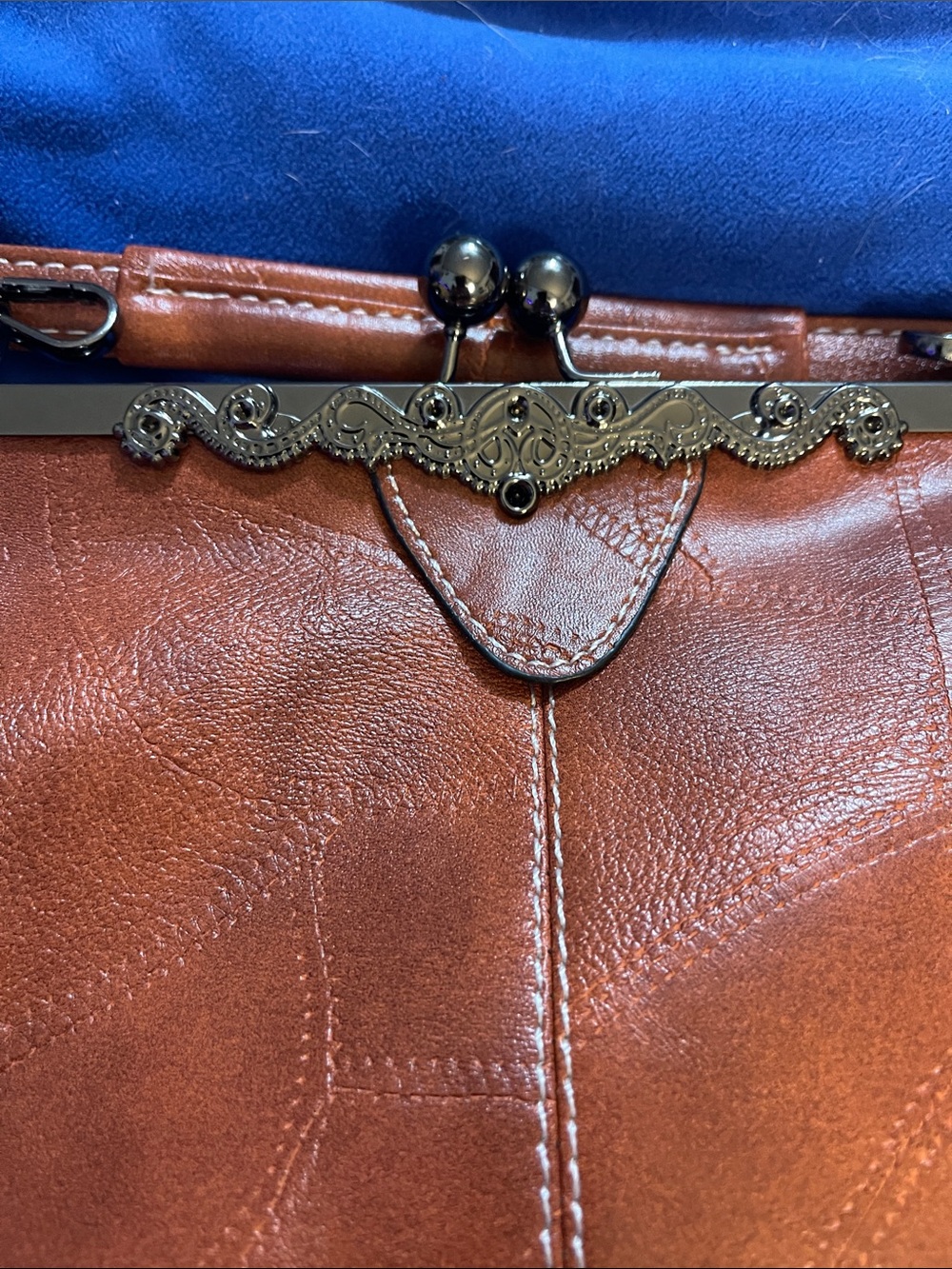 Structured Black or Rust colored Shoulder Bag with Decorative Frame - Picture 8 of 11
